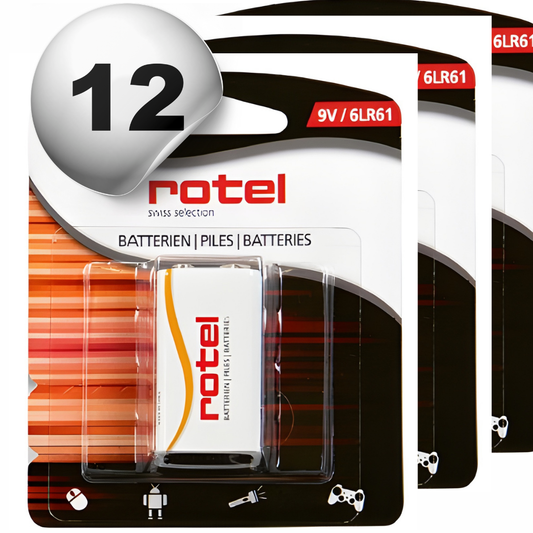 12 Stück ROTEL Alkaline Batterie 9V 6LR61