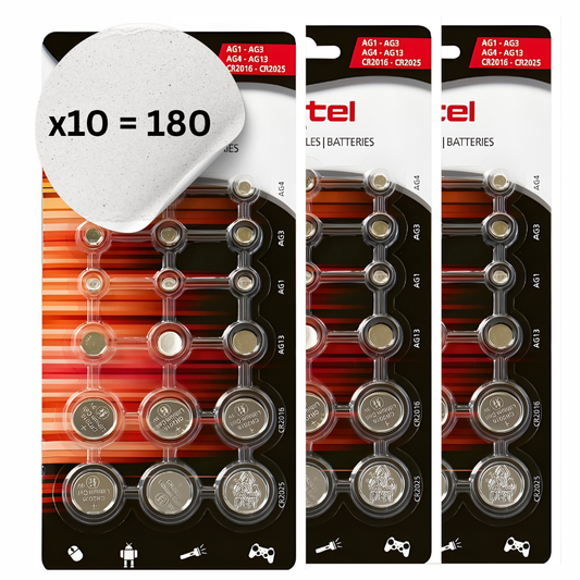 180 Stück ROTEL Knopfzellen Batterie-Set AG & CR