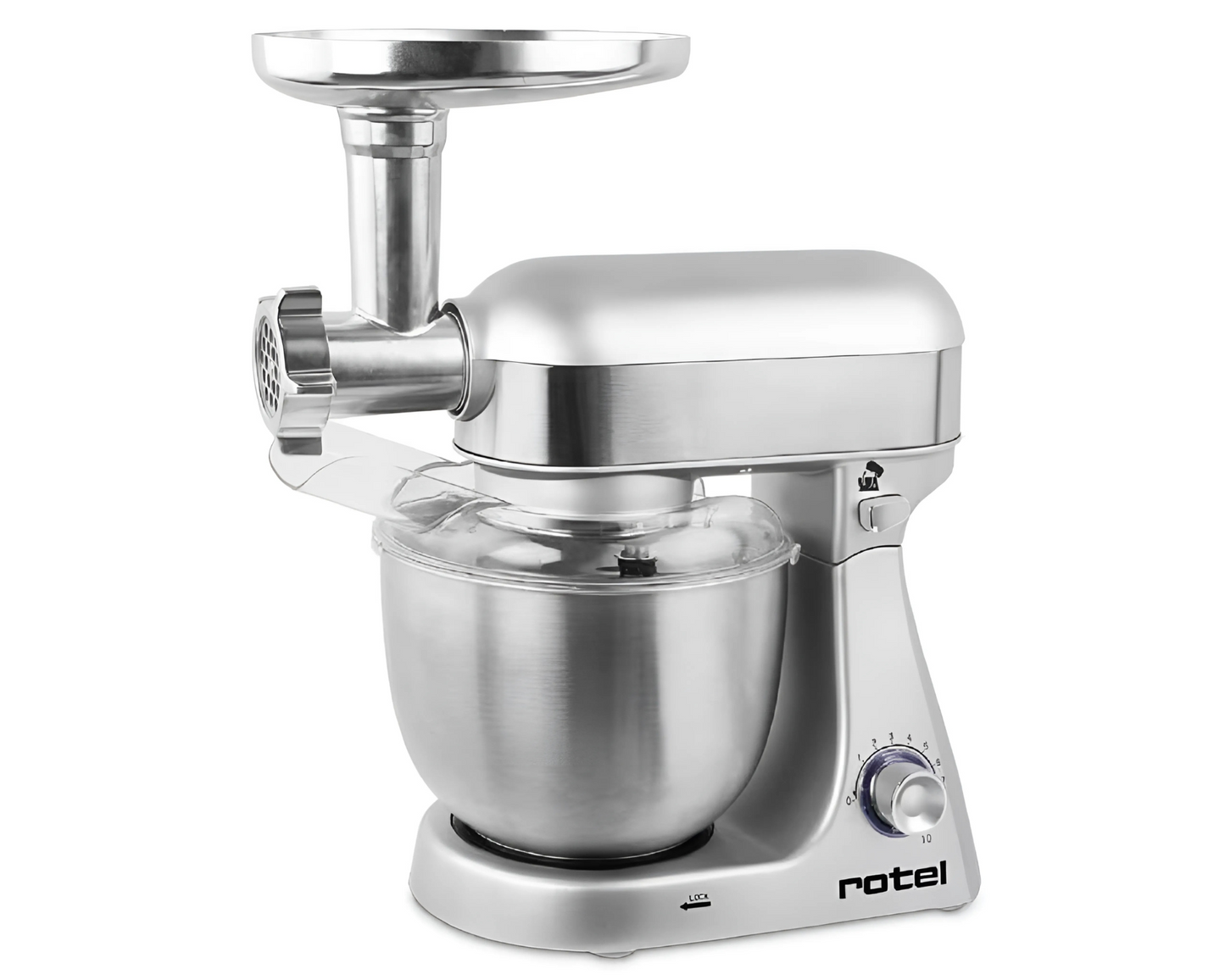 Rotel Küchenmaschine Grau – 5L Chromstahl-Schüssel, Zubehör
Die Rotel Küchenmaschine mit 5L Chromstahl-Schüssel ✔ Knethaken & Schwingbesen für perfektes Mixen, Rühren & Kneten ✔ Kostenloser Versand in der Schweiz.