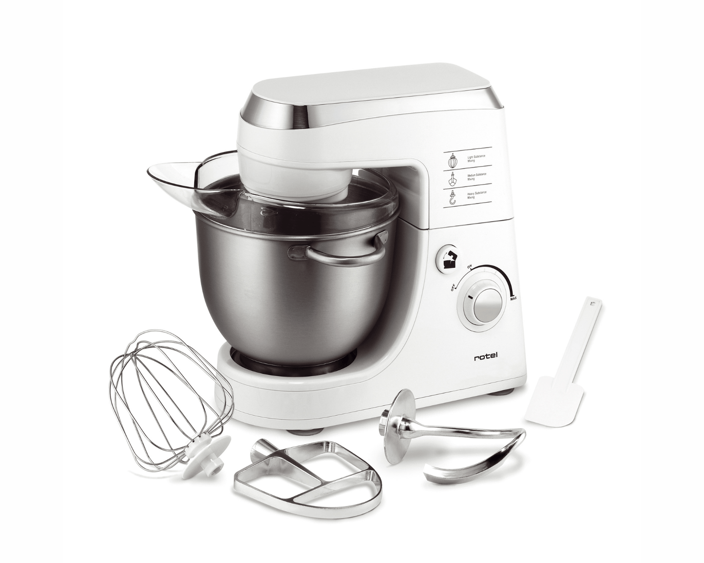 Rotel Küchenmaschine 4L – Mit Knethaken & Spritzschutz
Leistungsstarke Küchenmaschine mit 4L Chromstahlschüssel ✔ Inkl. Knethaken & Schwingbesen ✔ Stufenlose Geschwindigkeitsregelung ✔ Sicher & vielseitig