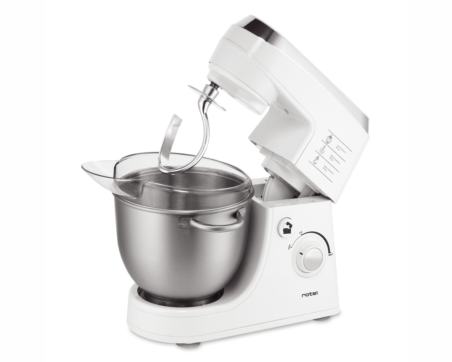 Rotel Küchenmaschine 4L – Mit Knethaken & Spritzschutz
Leistungsstarke Küchenmaschine mit 4L Chromstahlschüssel ✔ Inkl. Knethaken & Schwingbesen ✔ Stufenlose Geschwindigkeitsregelung ✔ Sicher & vielseitig