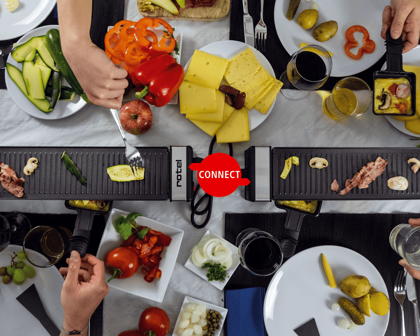 Raclette/Tischgrill «Connect» von rotel – Flexibel für 4–8 Personen
Modulares Raclette für flexible Tischgrössen ✔ Verbindungskabel für 4er-Module ✔ Beidseitige Alu-Druckgussplatten ✔ Kostenloser Versand in der Schweiz
