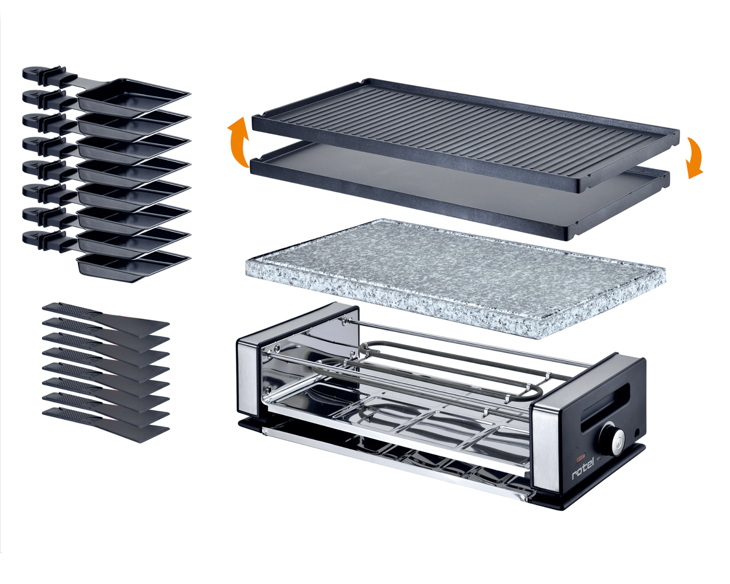 Raclette/Tischgrill für 8 Personen von rotel – Gesellig & vielseitig
Raclette- & Tischgrill mit Naturstein- & Alugussplatte ✔ Inkl. 8 Pfännchen & Kaltzone ✔ Thermostatregler für optimale Temperatur ✔ Kostenloser Versand