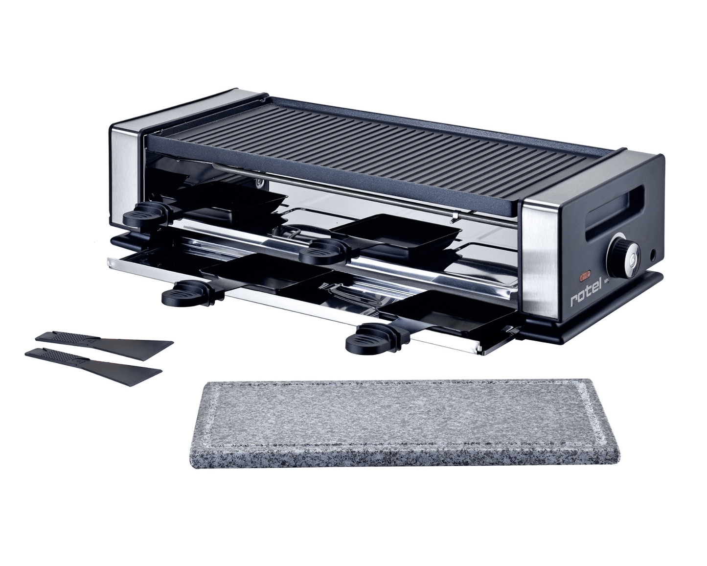 Raclette/Tischgrill für 8 Personen von rotel – Gesellig & vielseitig
Raclette- & Tischgrill mit Naturstein- & Alugussplatte ✔ Inkl. 8 Pfännchen & Kaltzone ✔ Thermostatregler für optimale Temperatur ✔ Kostenloser Versand