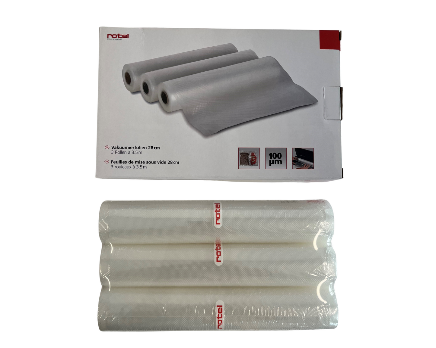 Vakuumierfolien 3er Set von rotel, www.rotel.swiss, Vakuumierzubehör, Vakuumierfolien 28cm, www.rotel.ch