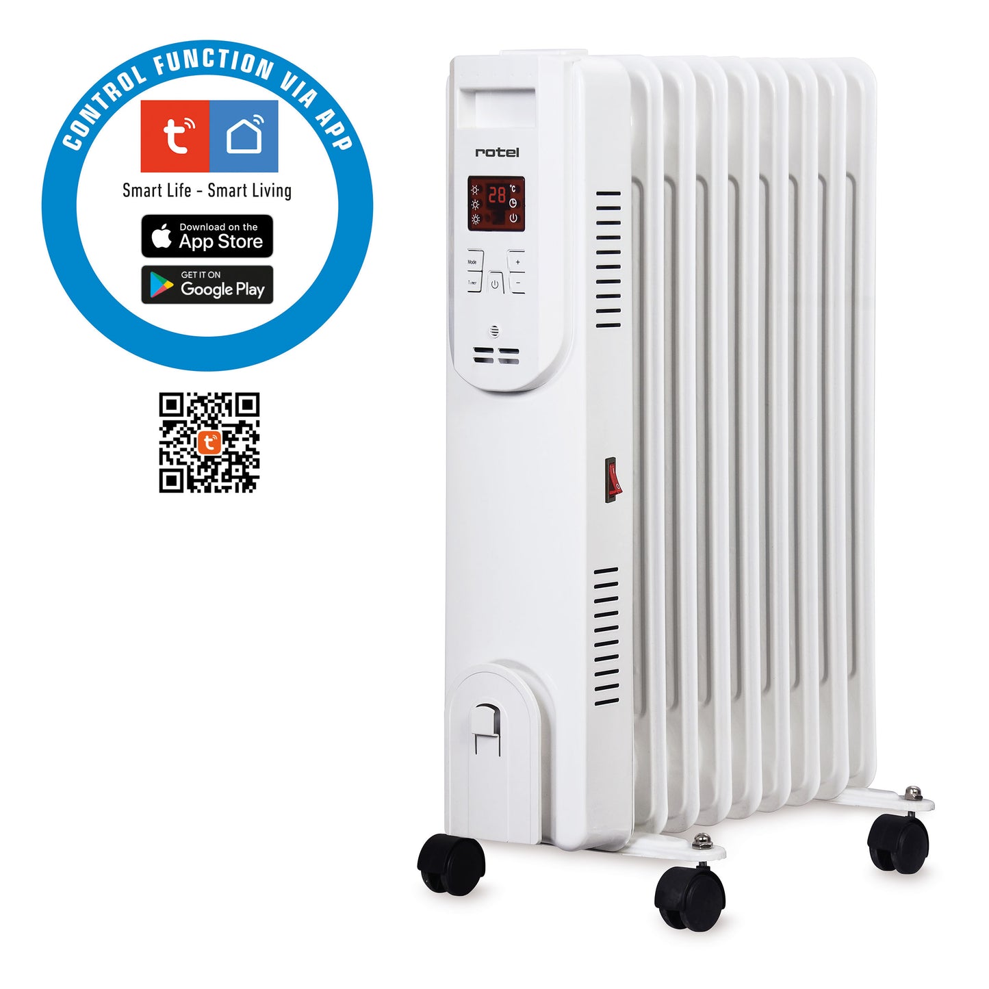 rotel Ölradiator mit 9 Elementen, 2000 W, Fernbedienung und App-Steuerung